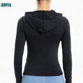 Zipper Placket Hooded Long Sleeve Women Yoga Cardigan Supplier