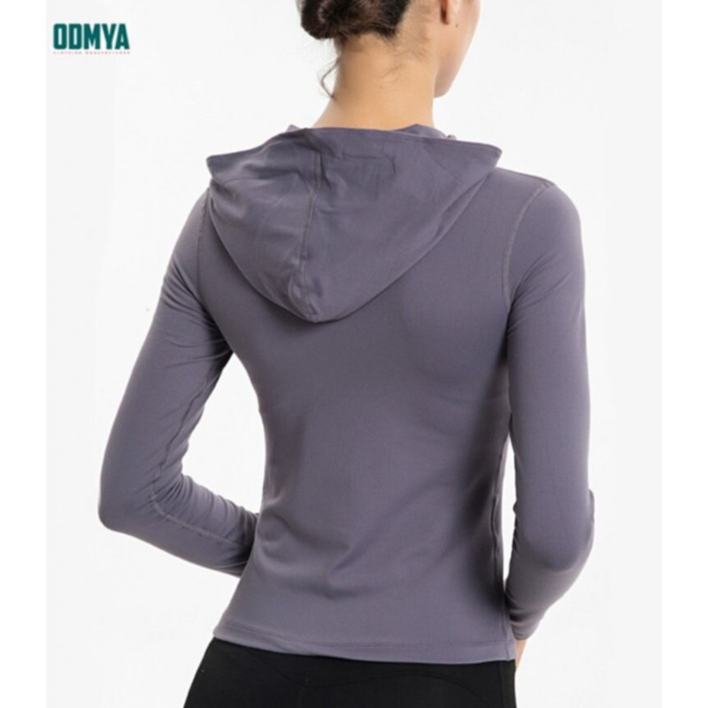 Zipper Placket Hooded Long Sleeve Women Yoga Cardigan Supplier