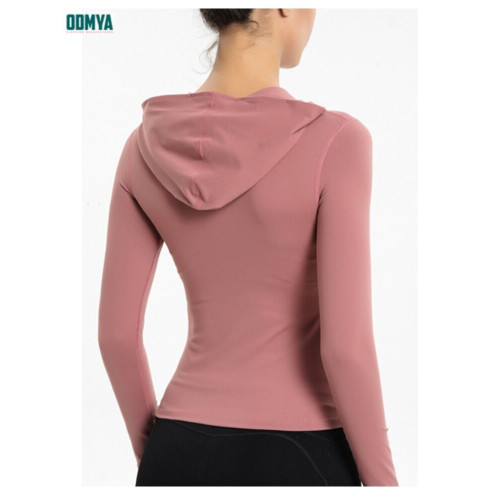 Zipper Placket Hooded Long Sleeve Women Yoga Cardigan