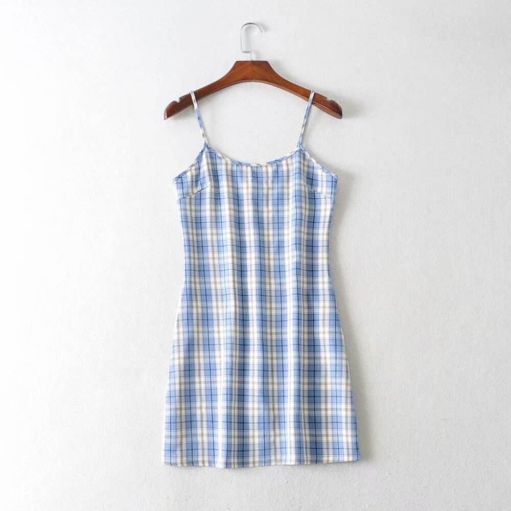 Summer Plaid Slim Fit Dress with Strap