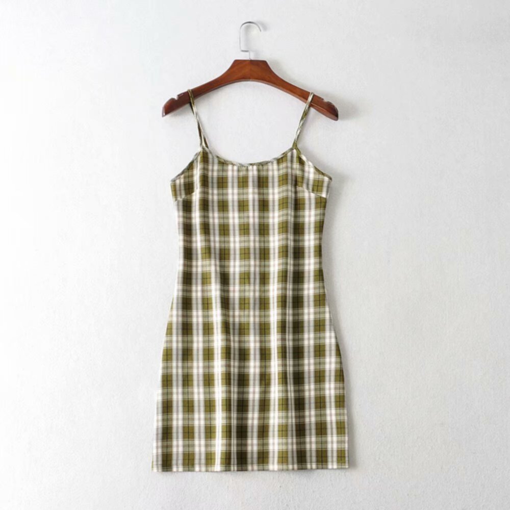 Summer Plaid Slim Fit Dress with Strap
