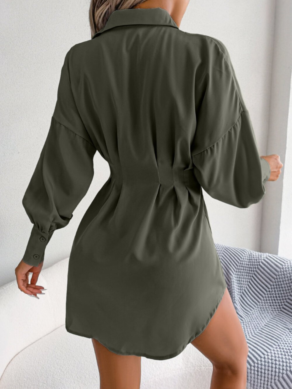 Waisted Loose Sleeve Lantern Shirt Skirt
