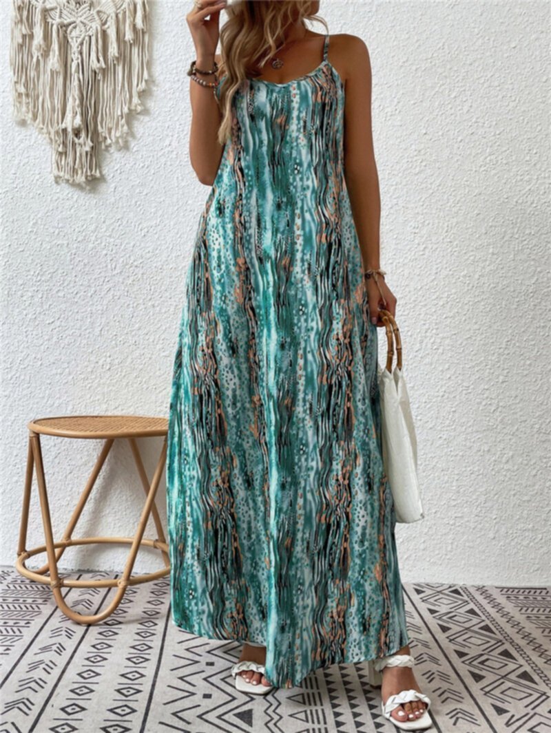 Summer Fashion Loose Print Strap Long Dress