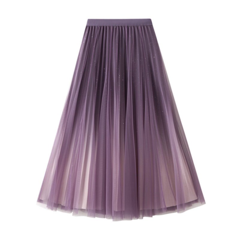 Simple and stylish gradient mesh pleated skirt