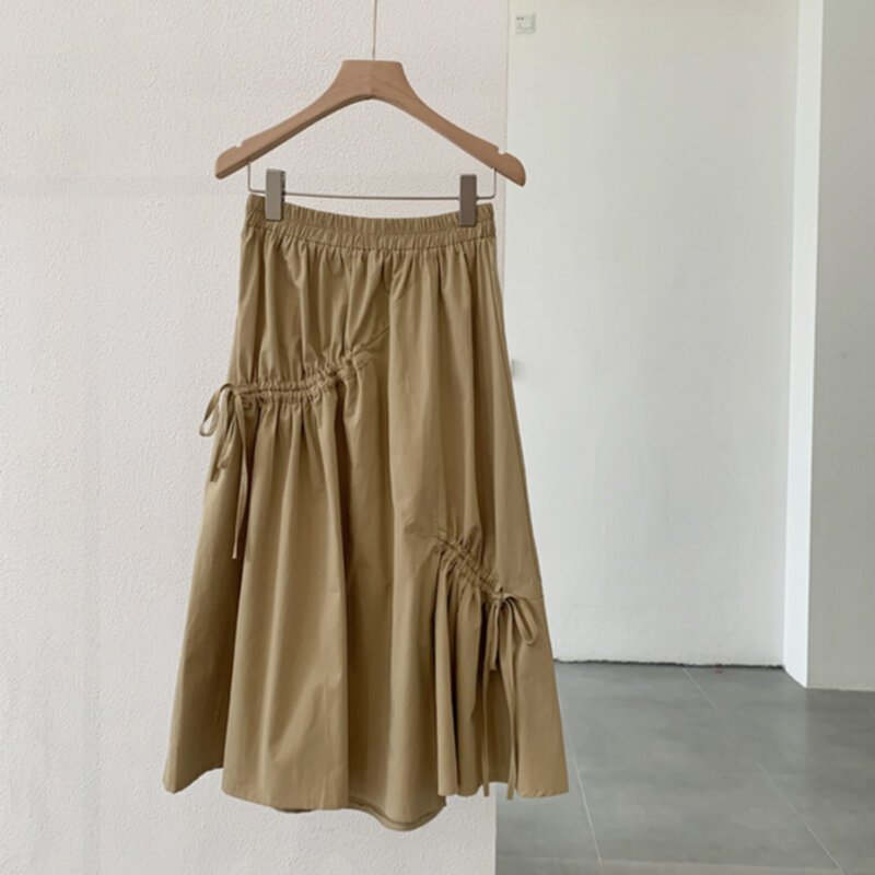 Spring New Elastic High Waist Drawstring Half Skirt