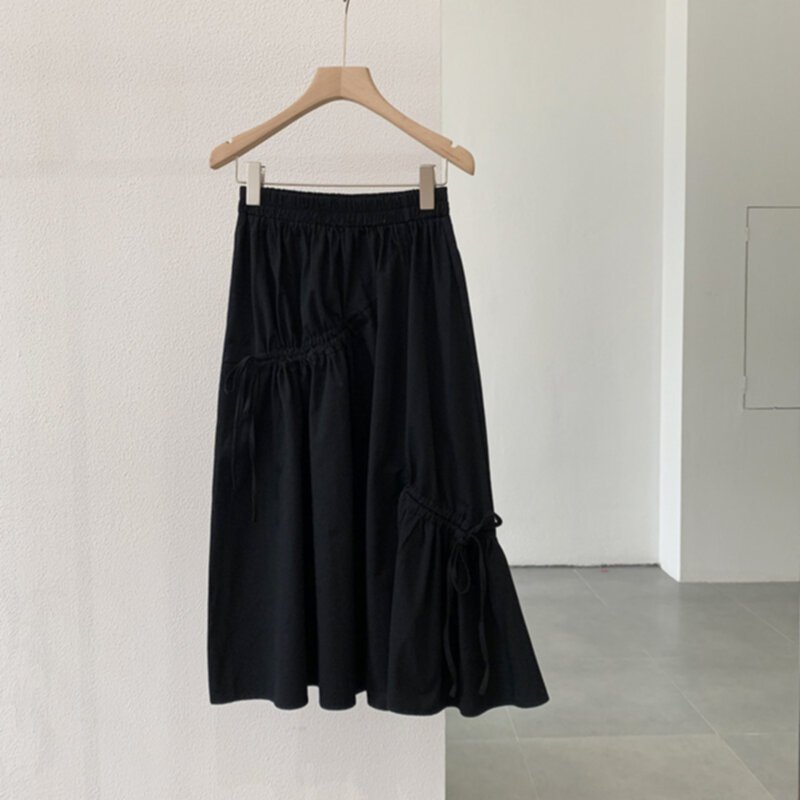 Spring New Elastic High Waist Drawstring Half Skirt