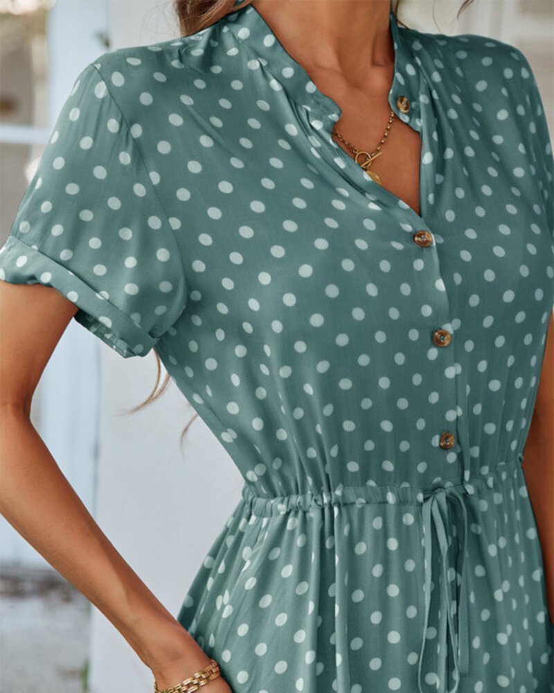 Polka dot printed shirt with waistband dress