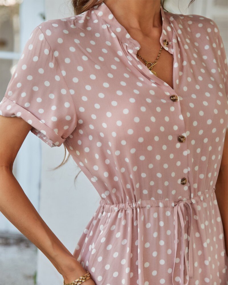 Polka dot printed shirt with waistband dress