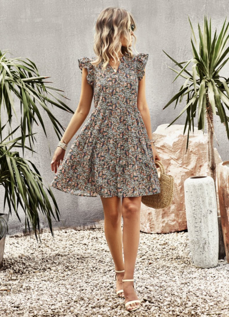 Summer new fragmented V-neck lace thin soft dress