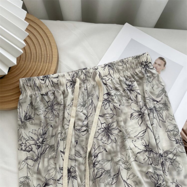 Loose fitting high waisted straight tube printed women's sports pants