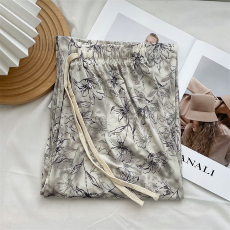 Loose fitting high waisted straight tube printed women's sports pants