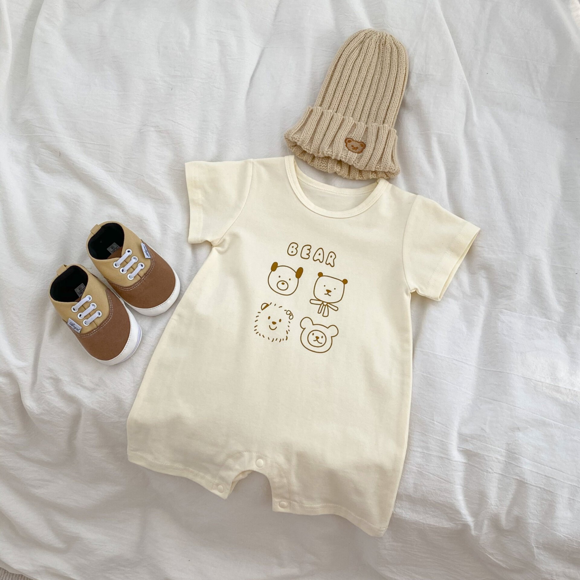 Cute cartoon print jumpsuit summer baby crawling clothes