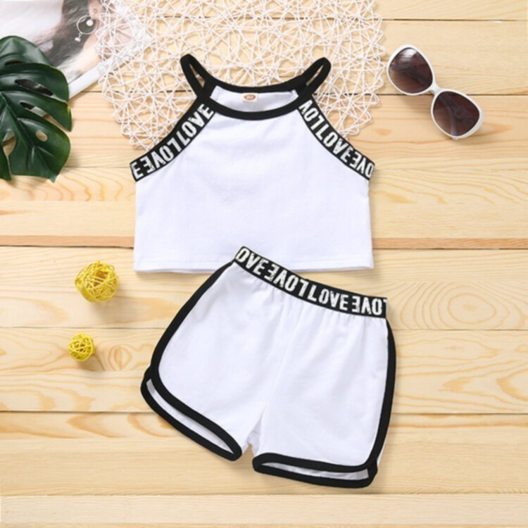 Girls' summer thin sports sling clothes shorts suit