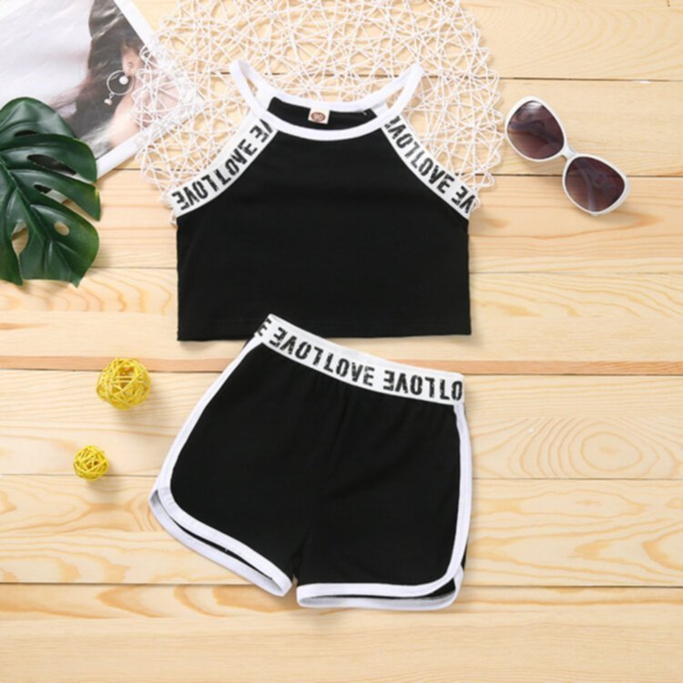 Girls' summer thin sports sling clothes shorts suit