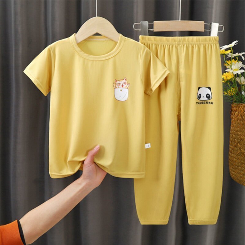 Printed t-shirt and trousers suit kids sport suit