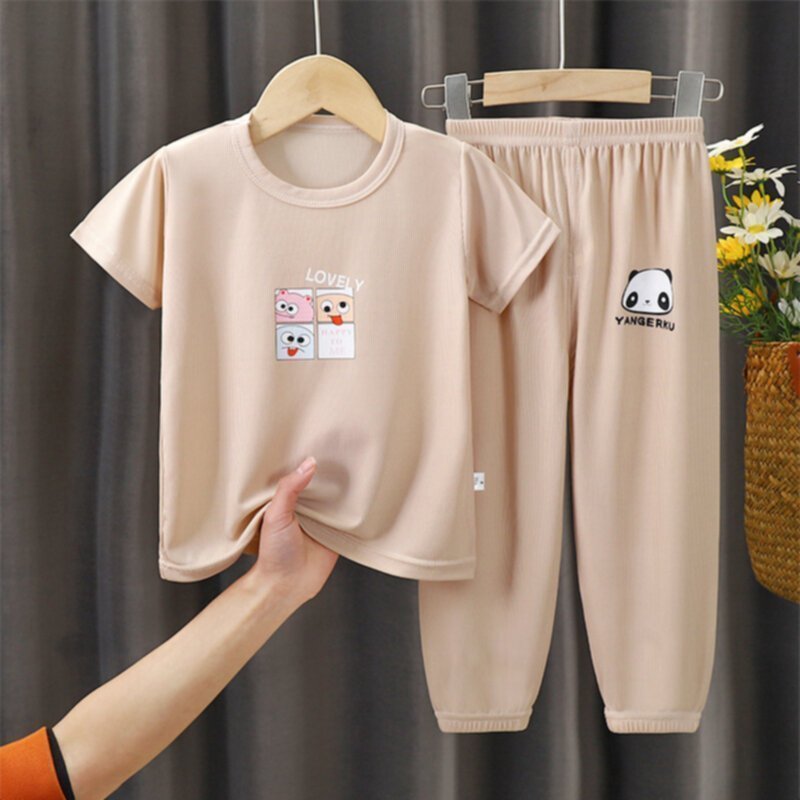 Printed t-shirt and trousers suit kids sport suit