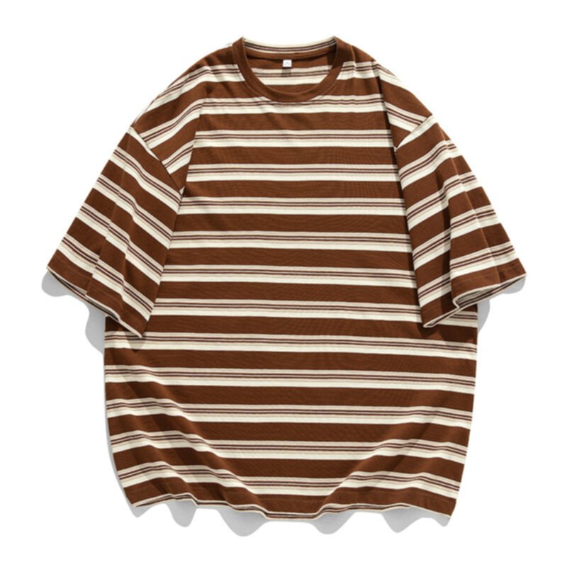 Teenage trend striped printed round neck t-shirt