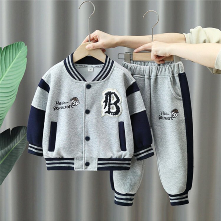 Spring and autumn printed children's warm Baseball uniform suit