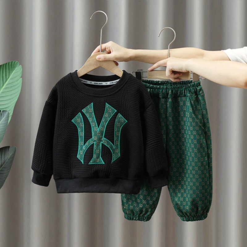 Children's embroidered teddy bear sweater set sports suit