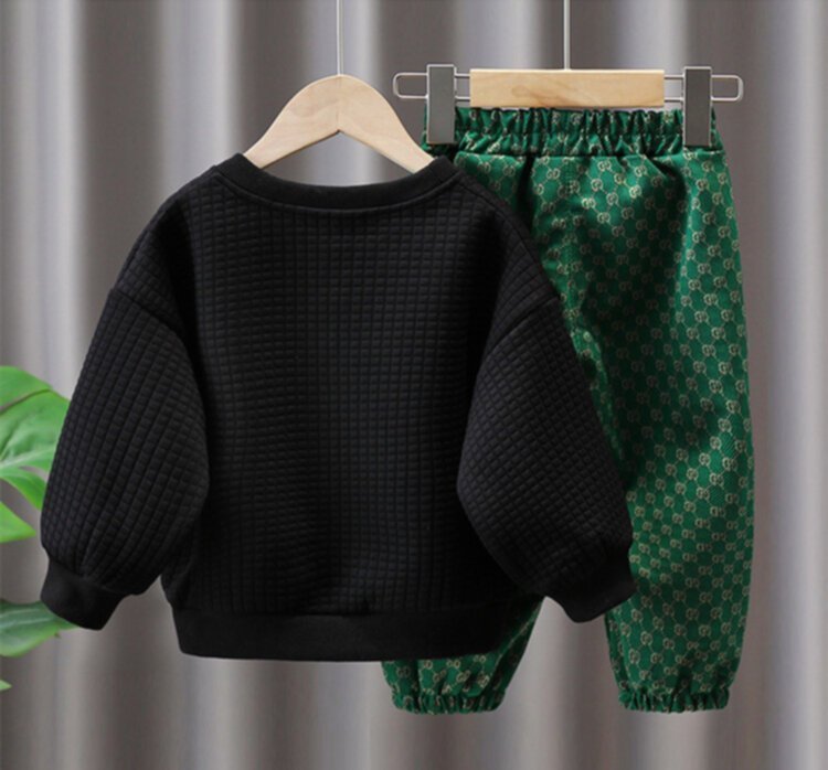 Children's embroidered teddy bear sweater set sports suit