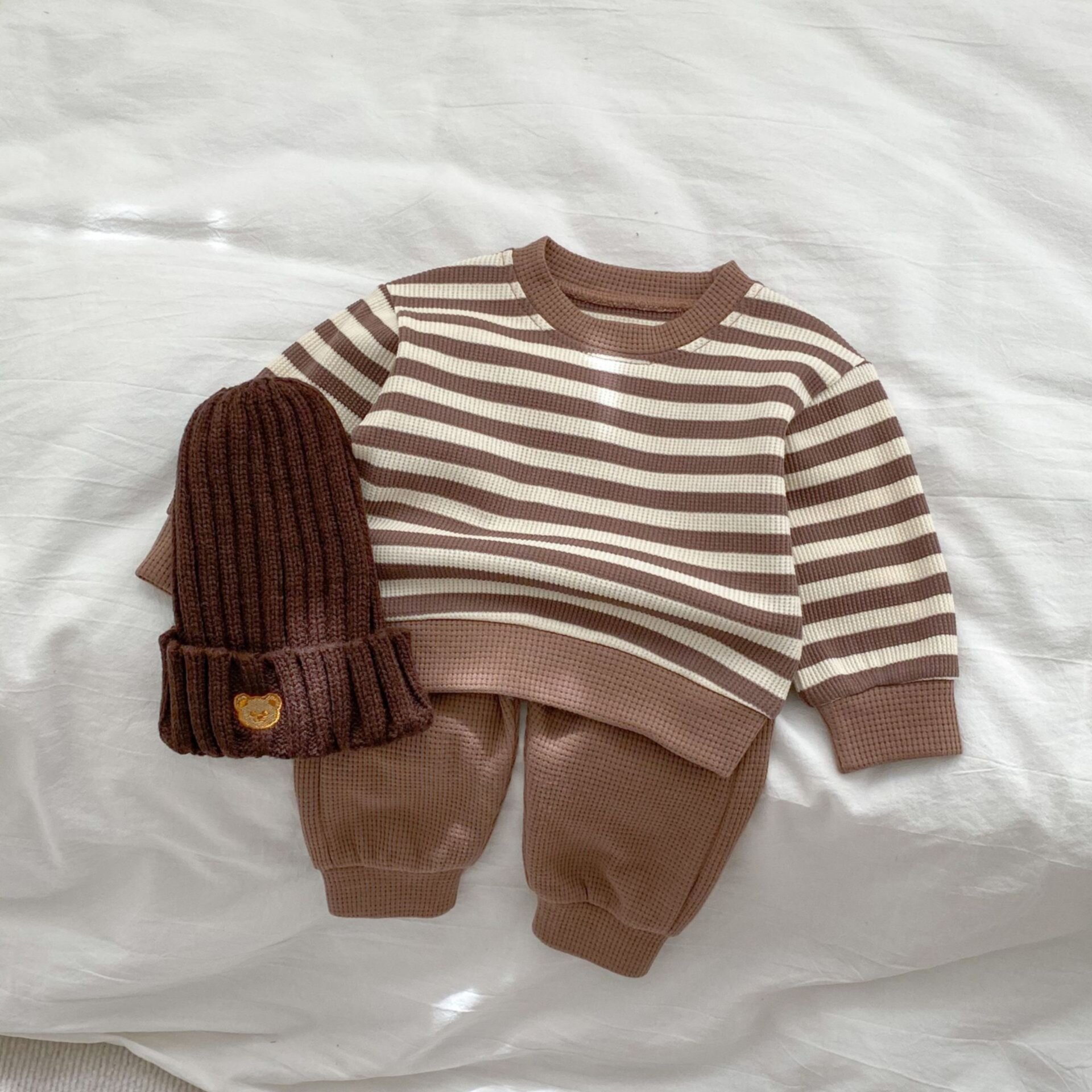 Children's striped pullover sweatshirt set sportswear set