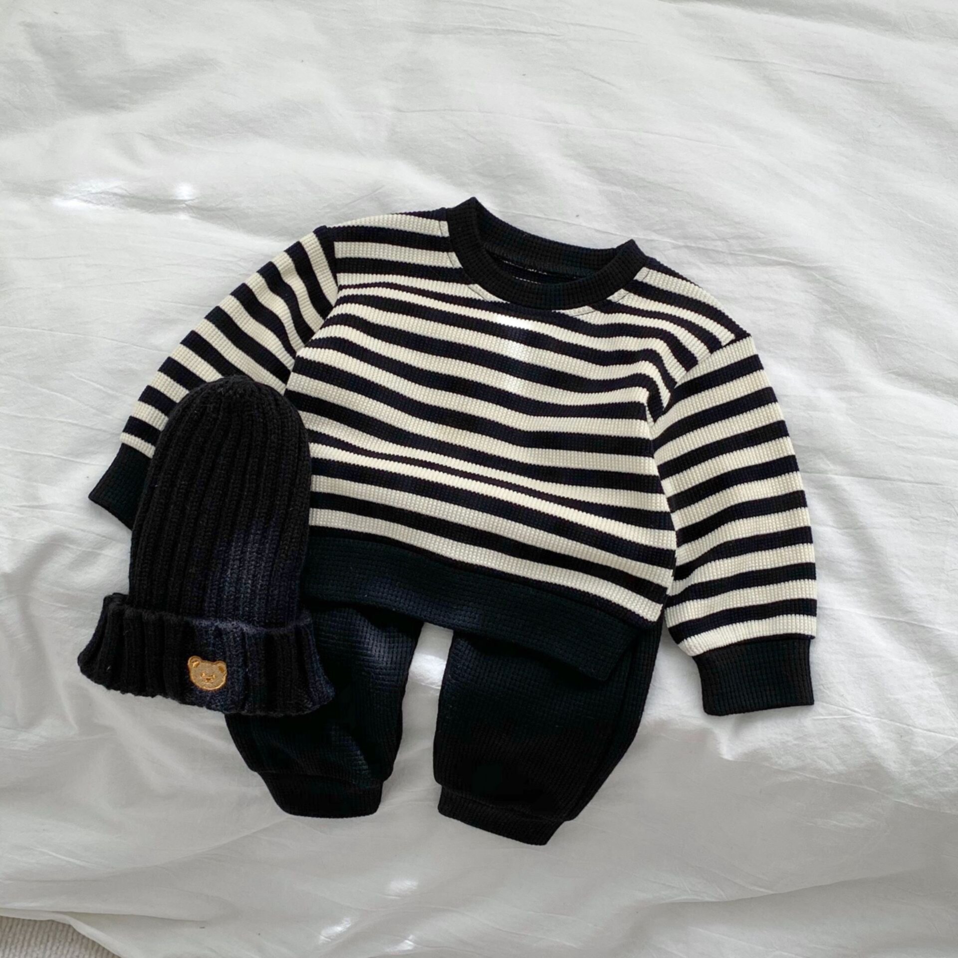 Children's striped pullover sweatshirt set sportswear set