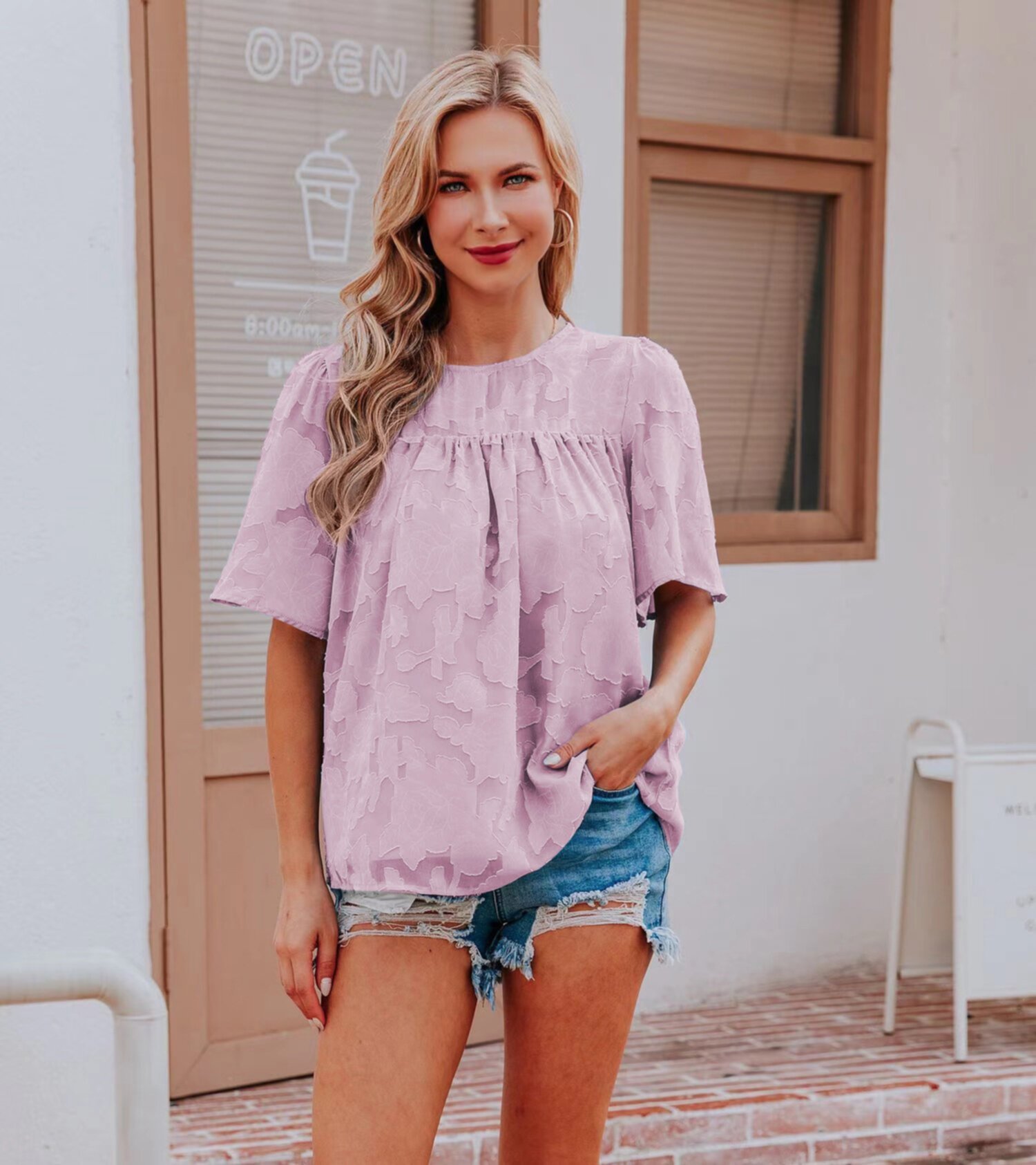 Flare sleeved lace cut out doll t-shirt top