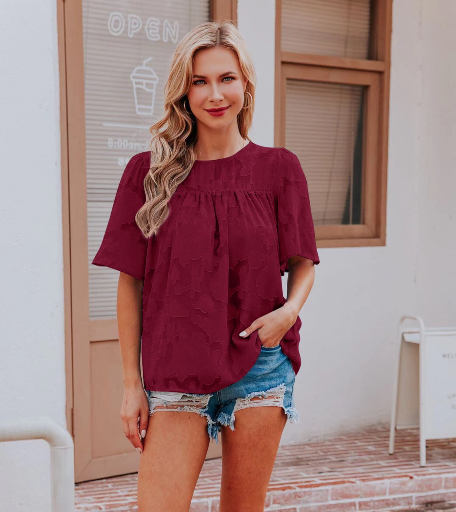 Flare sleeved lace cut out doll t-shirt top