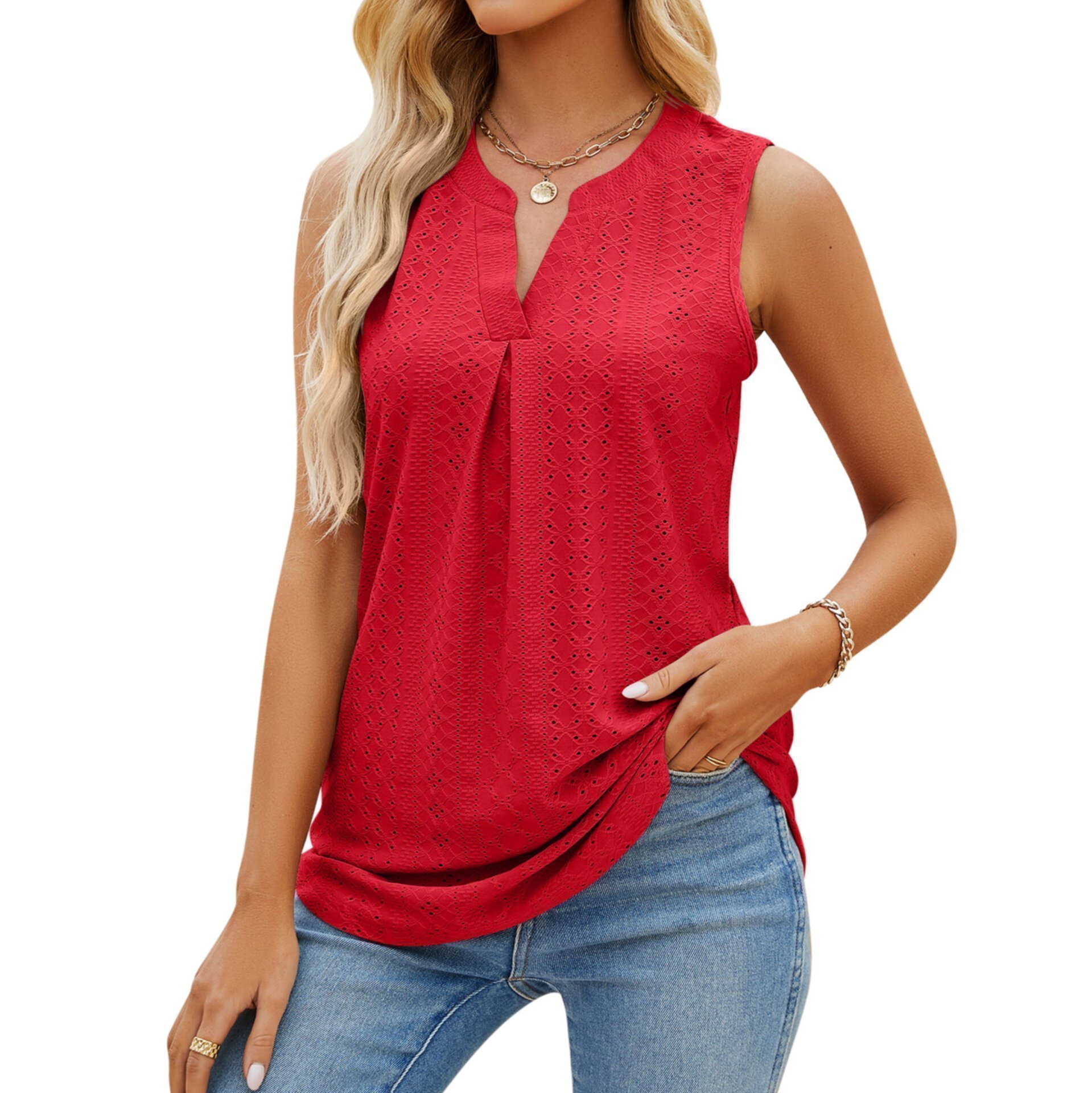 Sleeveless V-neck pleated women's tank top