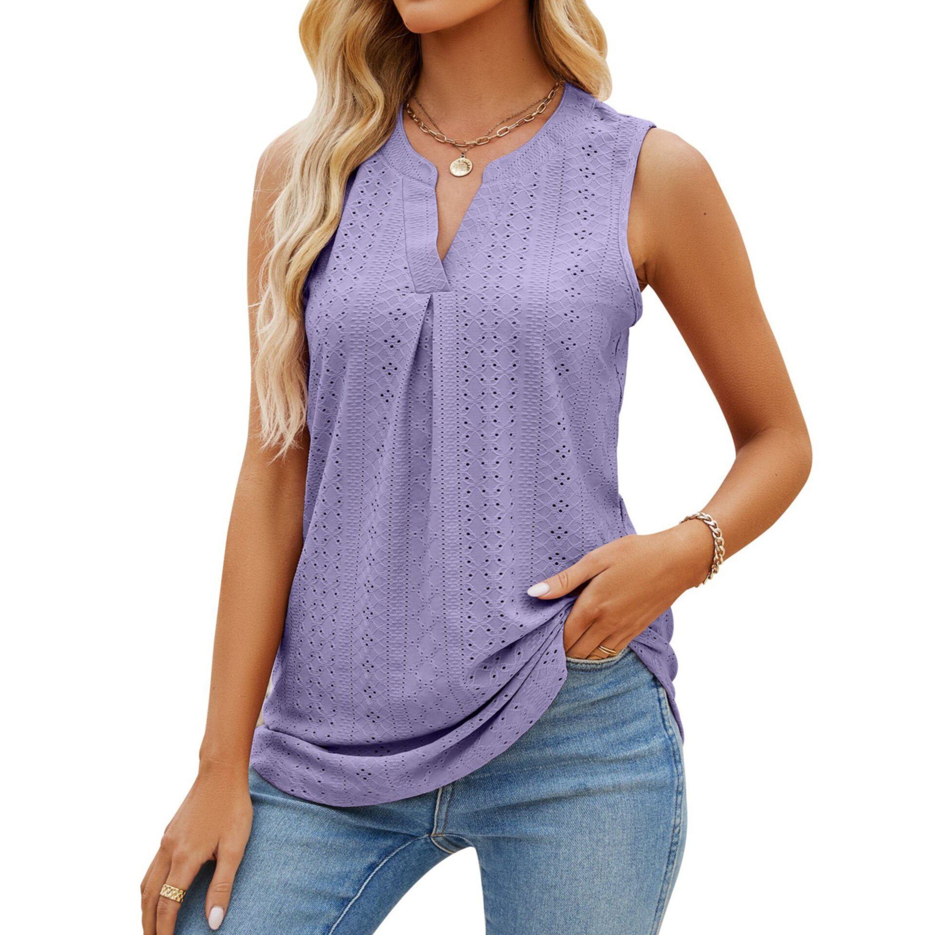 Sleeveless V-neck pleated women's tank top
