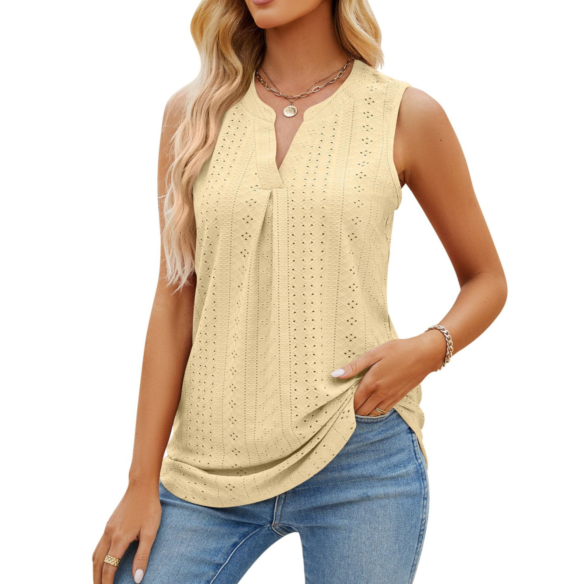 Sleeveless V-neck pleated women's tank top