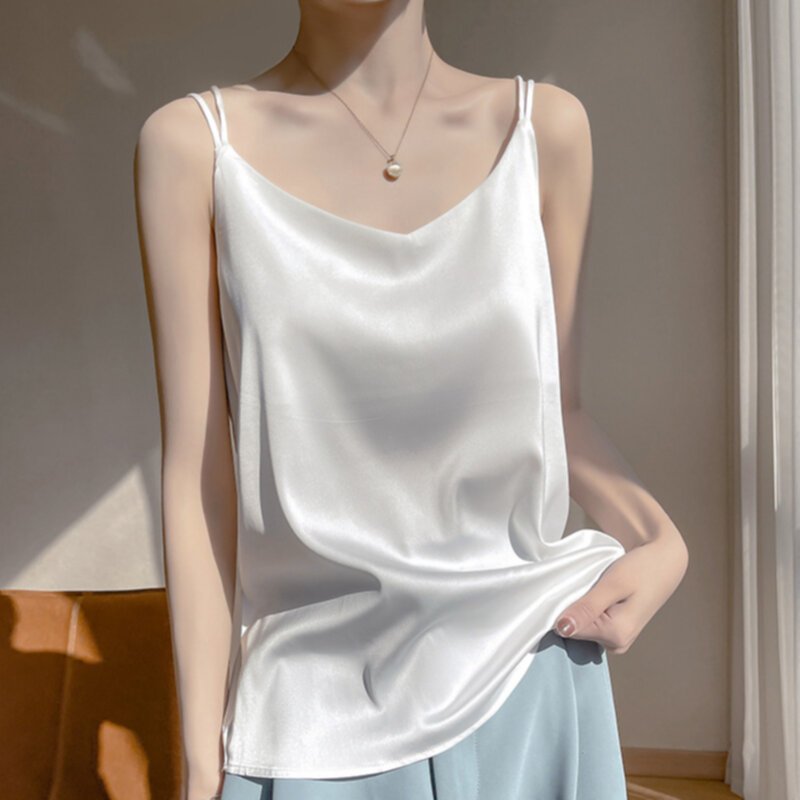 New Satin Loose Shoulder Strap Tank Top