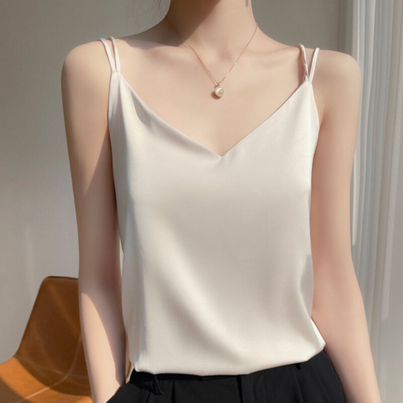 New Satin Loose Shoulder Strap Tank Top