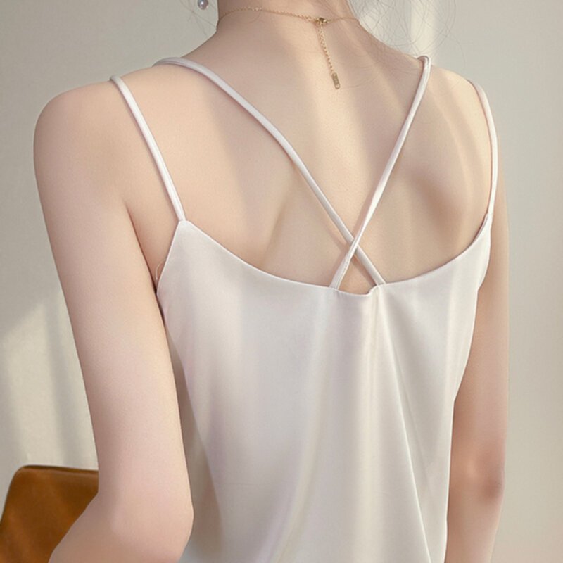 New Satin Loose Shoulder Strap Tank Top