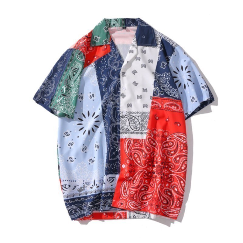 Printed holiday style short sleeved loose fitting men's shirt