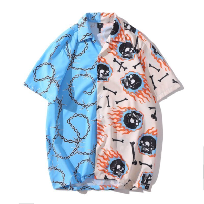 Printed holiday style short sleeved loose fitting men's shirt