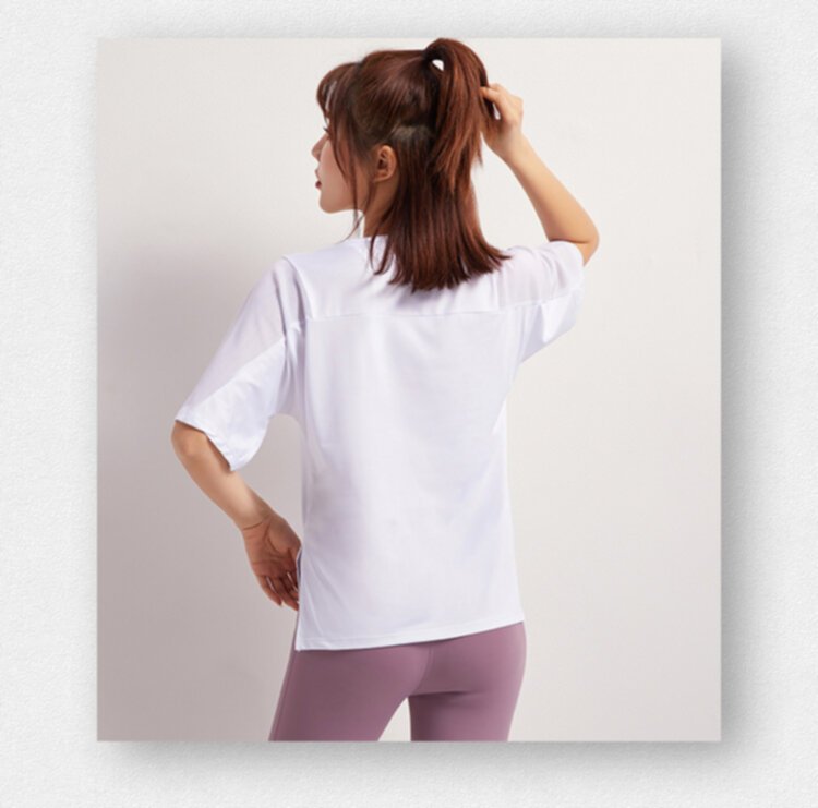 Mesh short-sleeved women's round neck sports top
