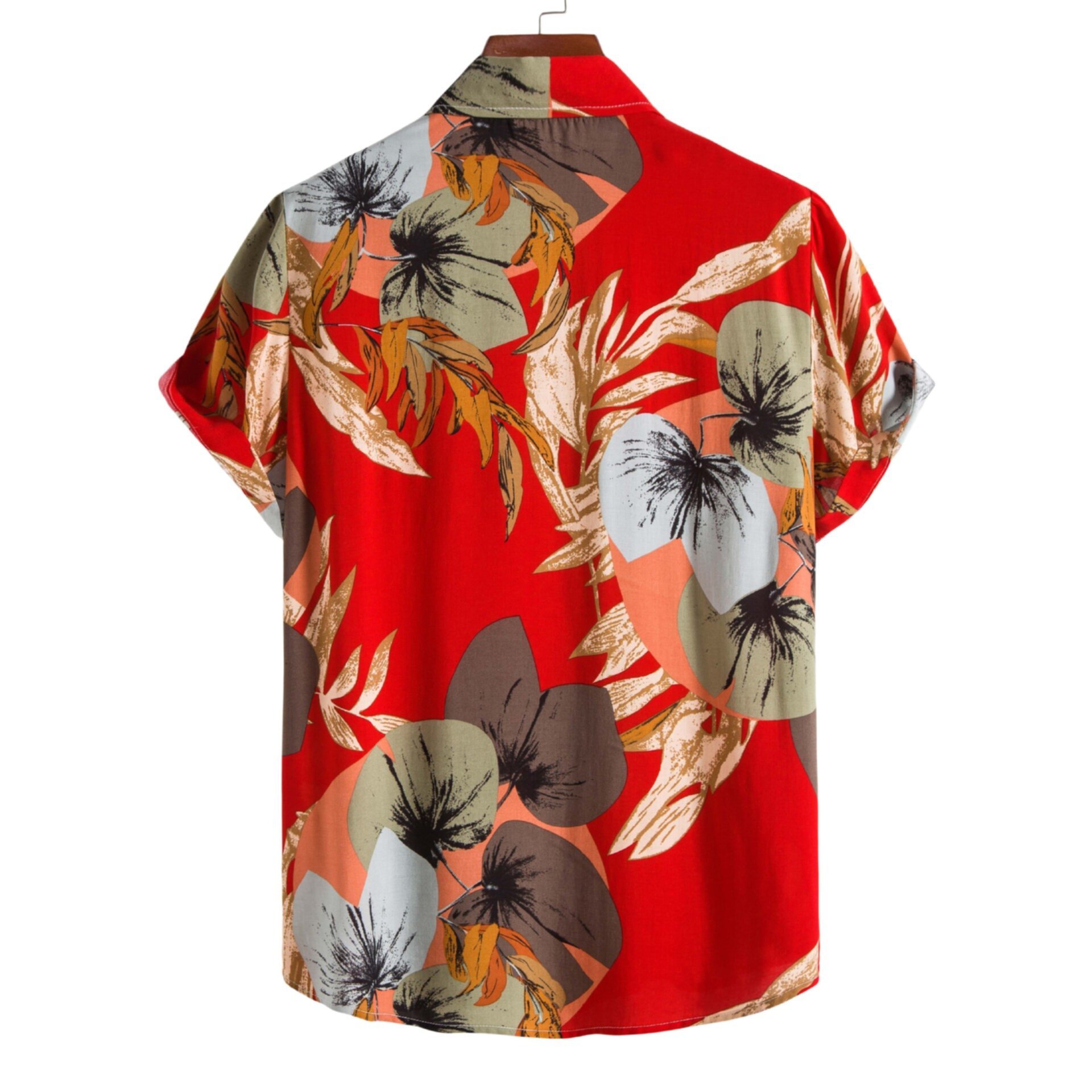 Plant flower pattern men's casual short sleeves shirt