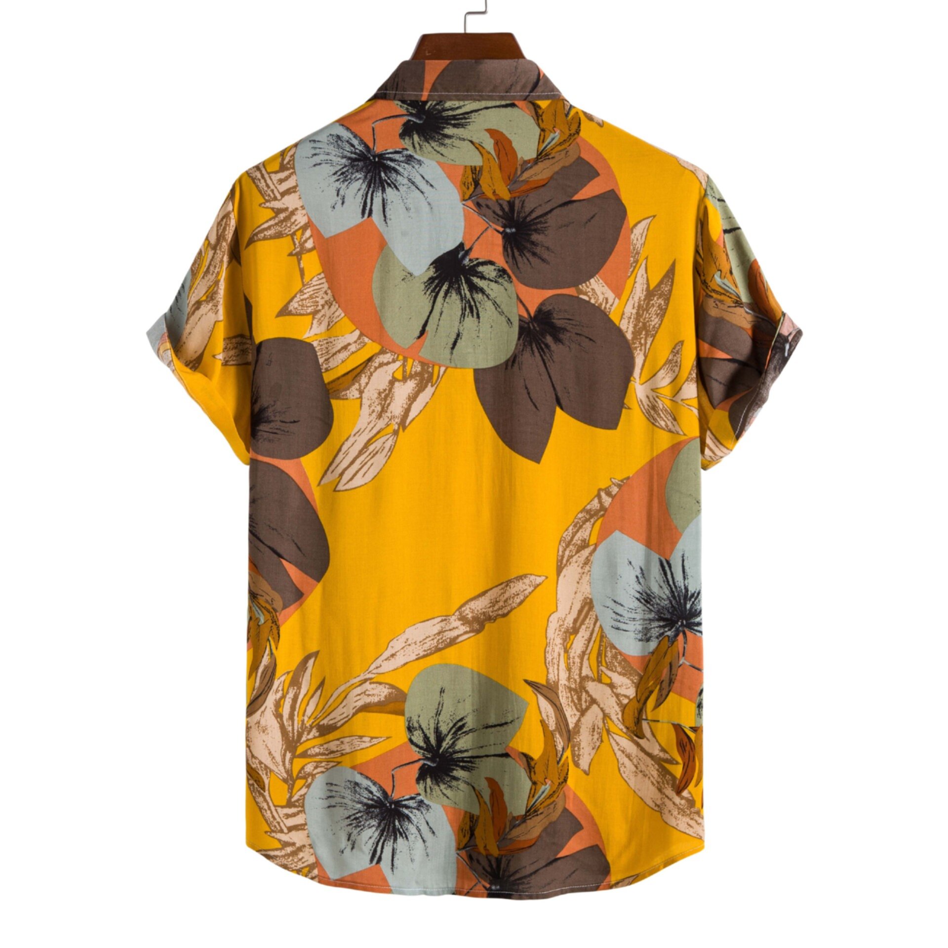 Plant flower pattern men's casual short sleeves shirt
