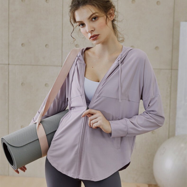 New women's hooded fitness zipper cardigan yoga tops