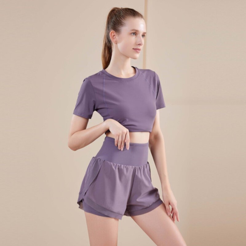 Multi functional short sleeved shorts yoga sport suit